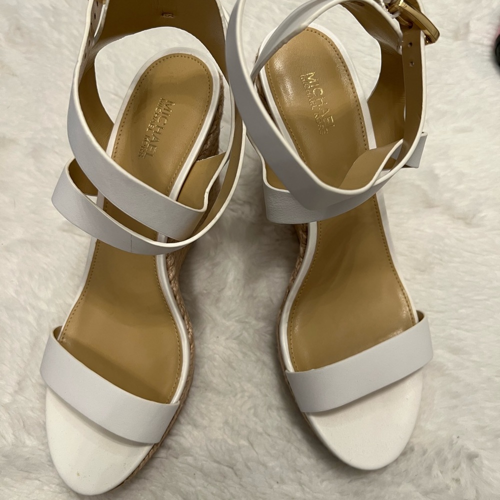 Michael Kors White Leather Wedge Sandals